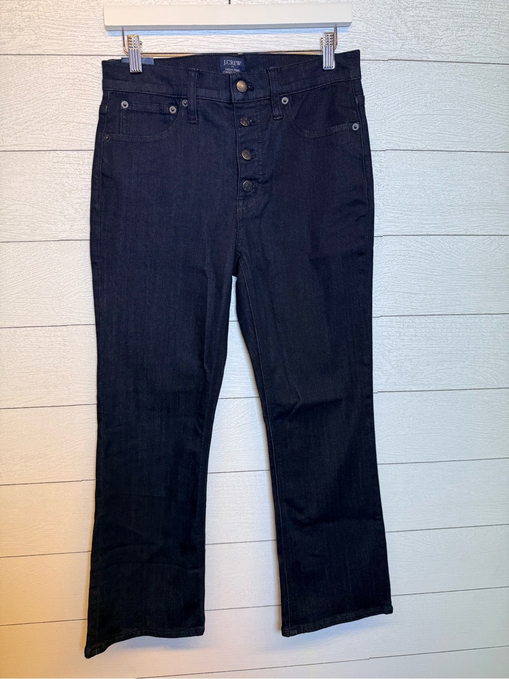 J. Crew Navy Blue High-Rise Crop Flare Jeans Button Fly Women’s Size 27 NWT